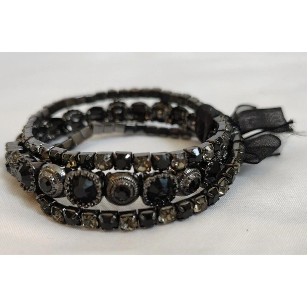 Black Gem Sparkly Stretchy Trio Bracelets NEW NWOT